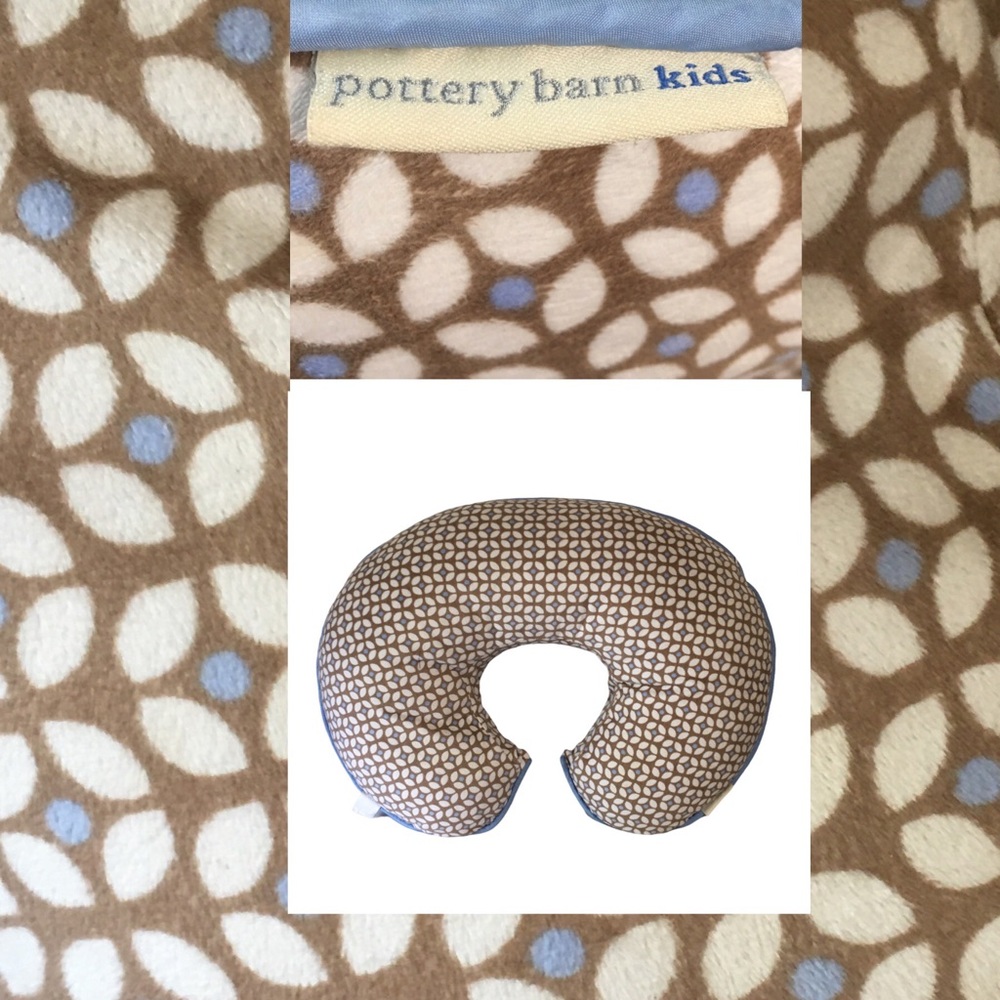 Boppy nursing pillow with cover Pottery Barn blue brown & white print Li…